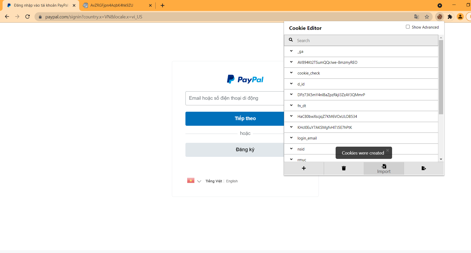 Instructions for entering Paypal account Cookies Fastverify